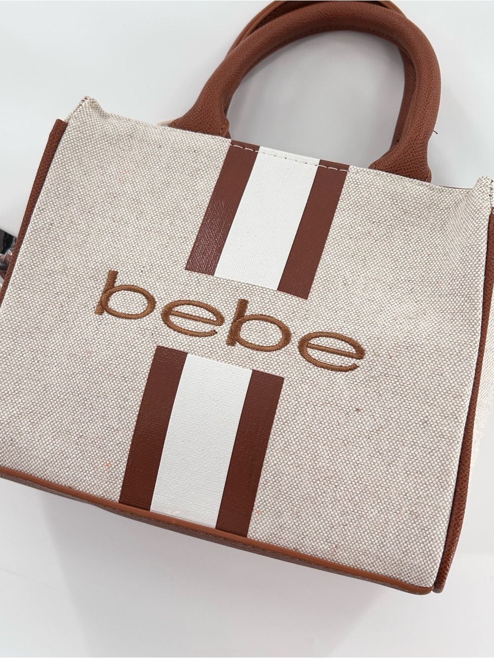 Bebe Paisley Mini Satchel Crossbody Caramel Tan Canvas - Picture 3 of 10